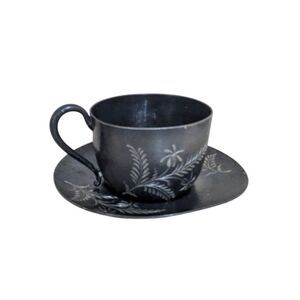 Antique Britannia Co. Silver Plated Cup & Saucer Triple Plate Floral Design